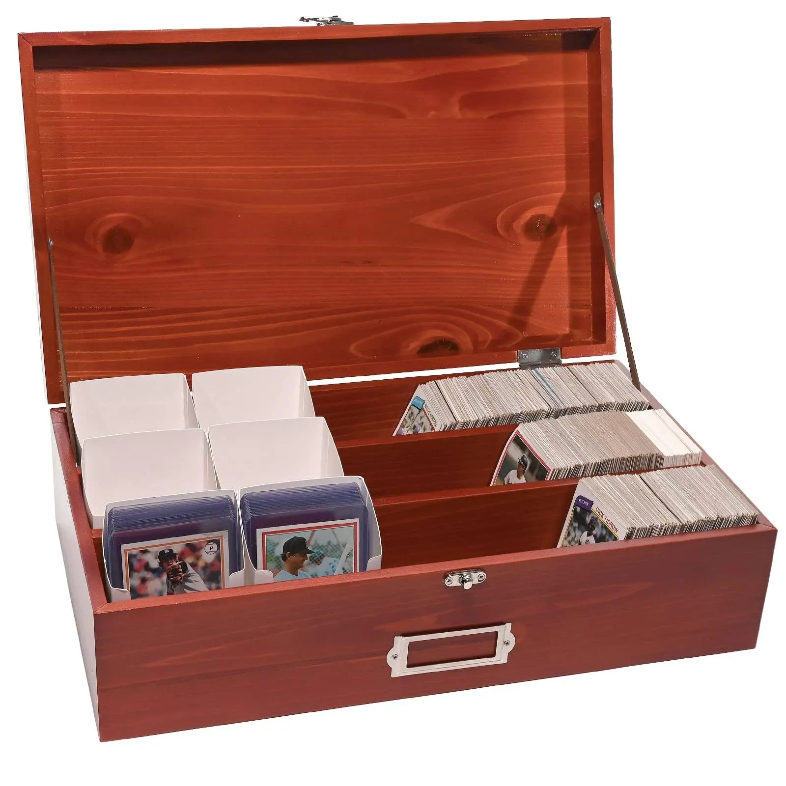 Excello Mahogany Wooden Card Collection Storage Box for Sports Cards, CCGs, and