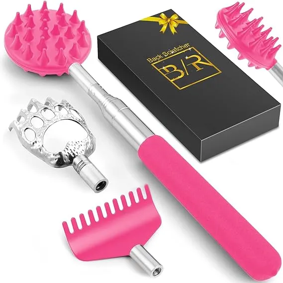 TUKUOS Telescoping Back Scratcher with 3Pcs Detachable Scratching Heads, Back Scratcher for Men/Women,Dual Sides Scratcher/Metal Paw/Rake Scratcher Christmas Gifts Stocking Stuffers for Women Men