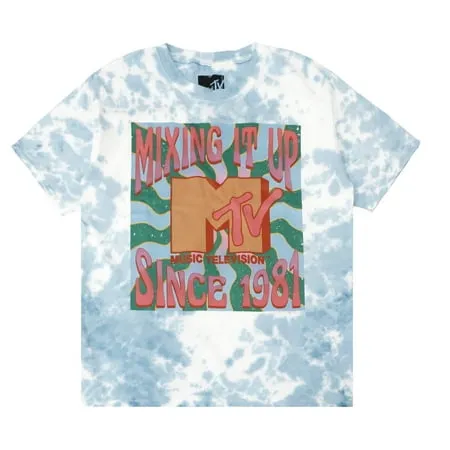 MTV Music Television Men s Officially Licensed Retro Vintage Graphic Logo Tee T-Shirt (Small Blue Tie Dye)