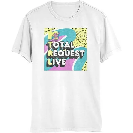 MTV Music Television Men s Officially Licensed Retro Vintage Graphic Logo Tee T-Shirt (XX-Large White Total Request Live)