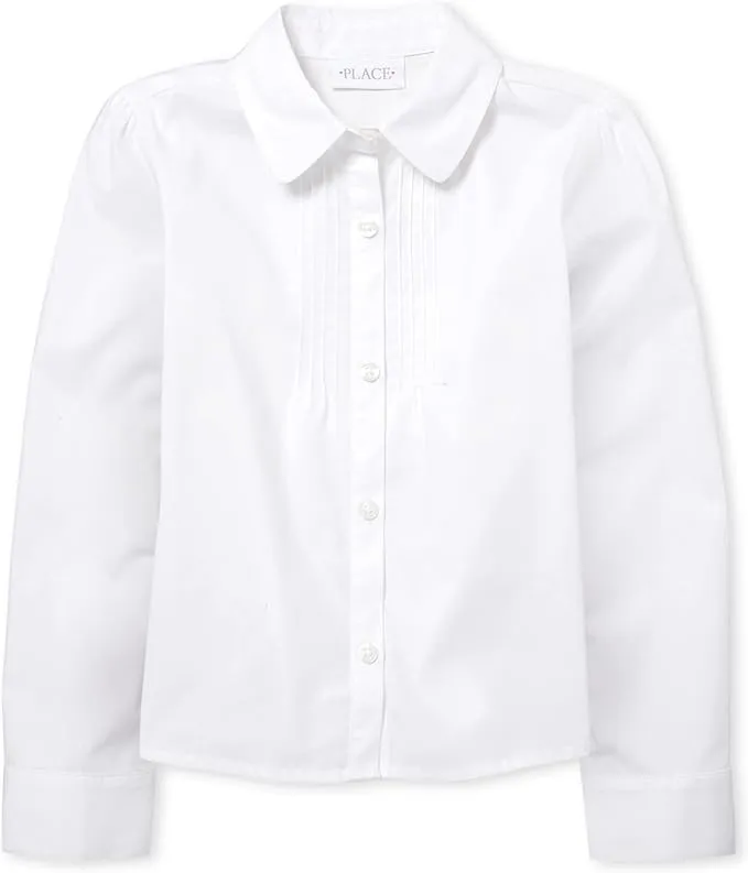 The Children's Place Girls' Long Sleeve Pintuck Poplin Button Down Shirt