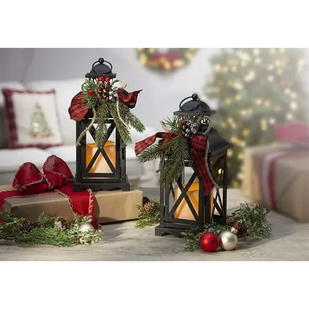 Everlasting Glow Lanterns Buffalo Plaid Holiday LED Lighted Candle Lantern (Set of 2)