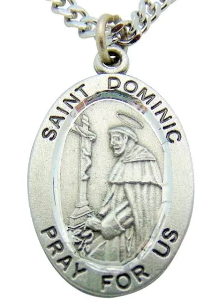 St Dominic Solid Pewter One Inch Saint Medal with Stainless Steel Chain