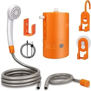 Portable Outdoor Shower, 2 Flow Mode, 4400mAh Battery Powered Shower Pump for Hiking/Backpacking, Travel, Beach, Pet, Flowering, IPX7 Waterproof &USB Rechargeable Camping Shower with 3 LED Lights…