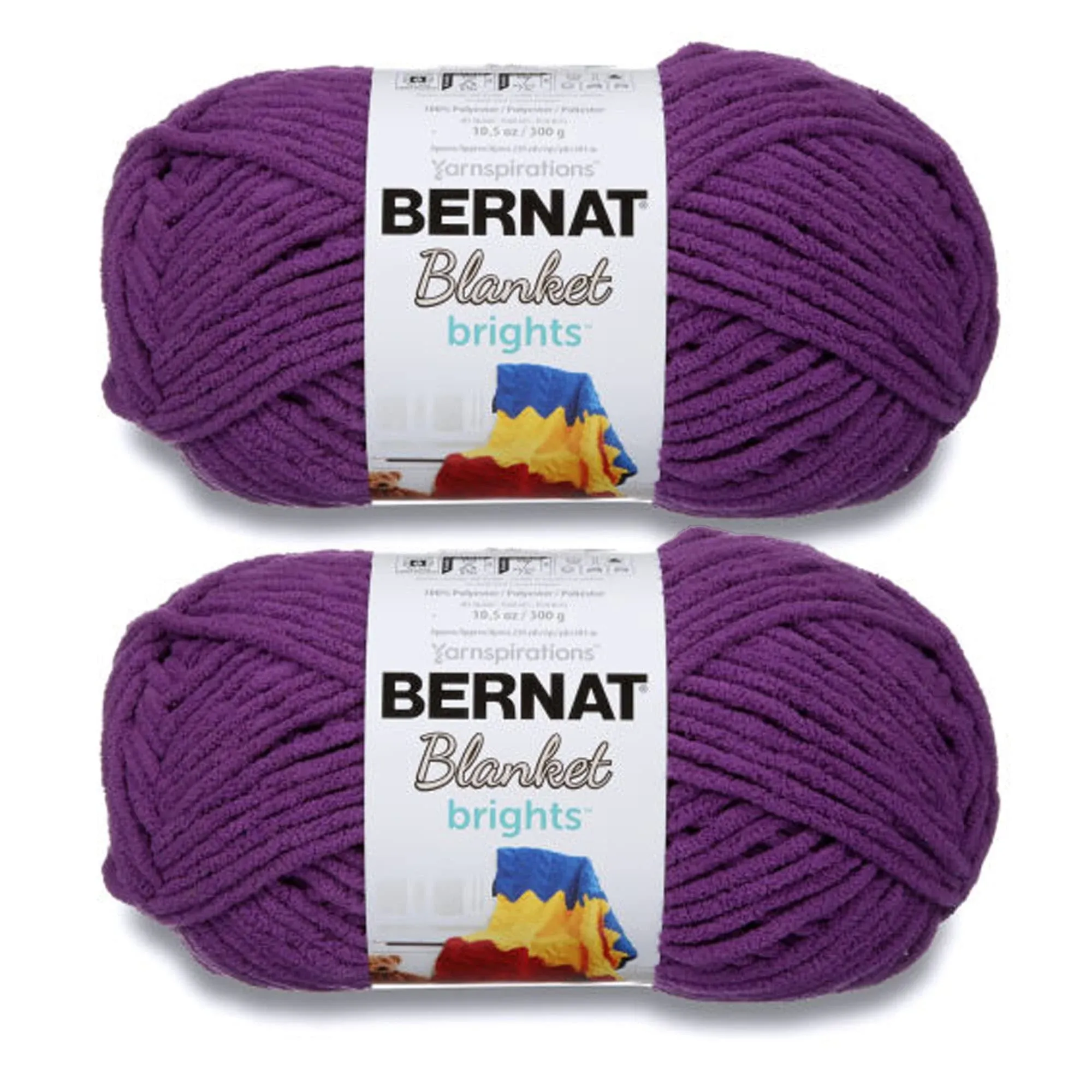 Bernat Blanket Brights Pow Purple Yarn - 2 Pack of 300g/10.5oz - Polyester - 6 Super Bulky - 220 Yards - Knitting/Crochet