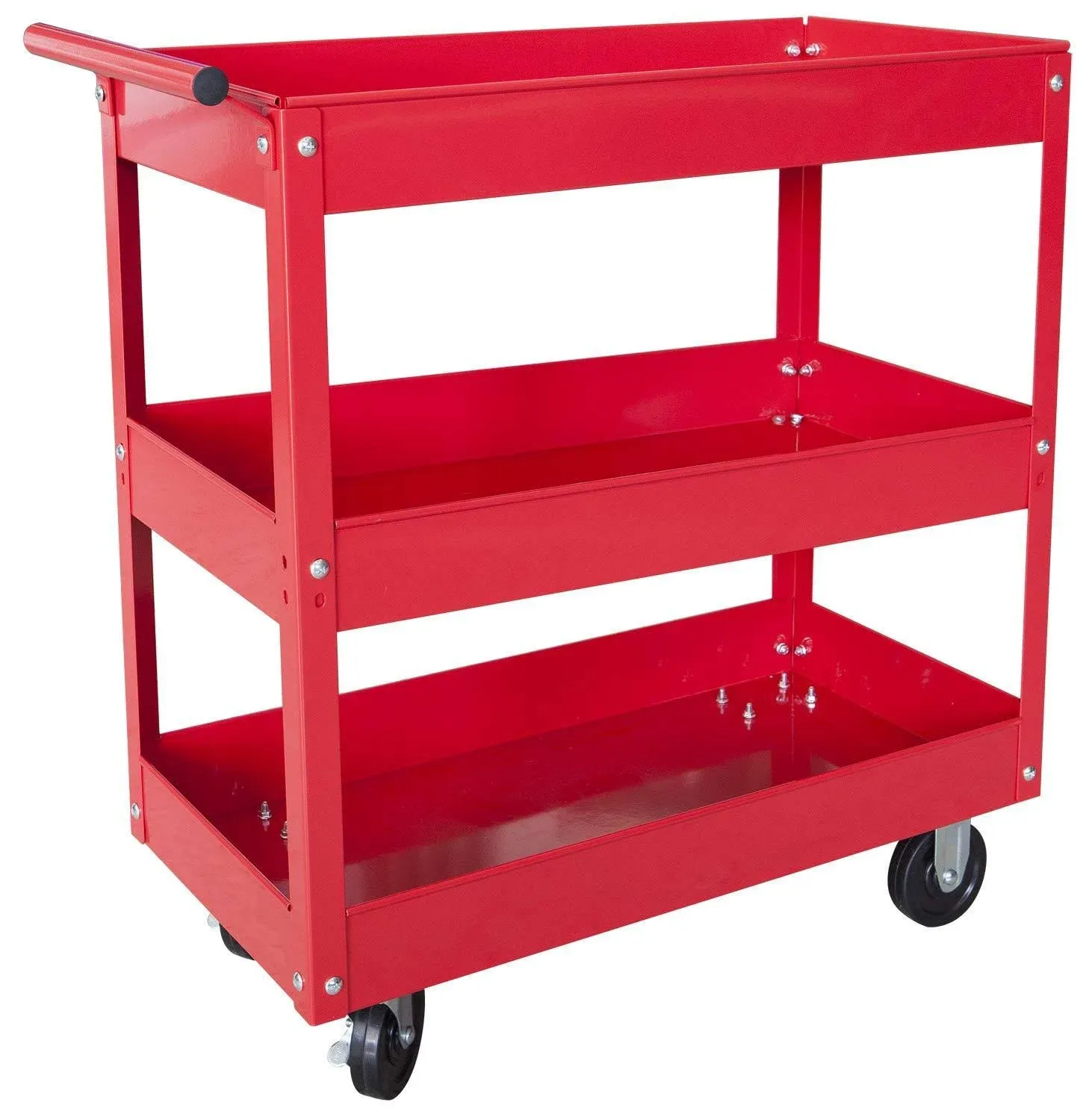 Torin Service Utility Cart Heavy Duty 3 Shelf Tier, 400 lbs Rolling Trolley, Red