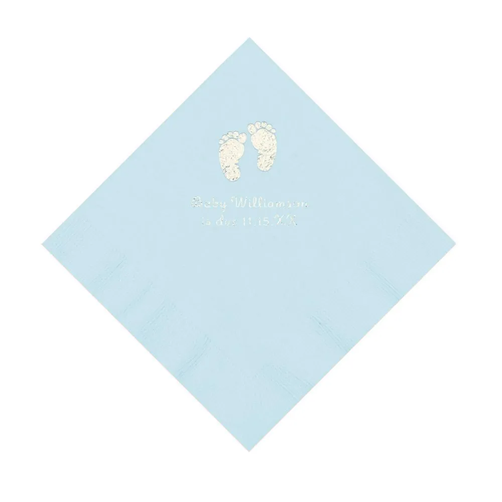 Light Blue Baby Feet Personalized Napkins with Silver Foil - 50 Pc. Luncheon