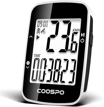 COOSPO BC26 Compteur Velo sans Fil GPS, Bluetooth 5.0 Ordinateur Vélo GPS Kilométrique Odomètre, Écran LCD rétroéclairé de 2.3 Pouces Compatible