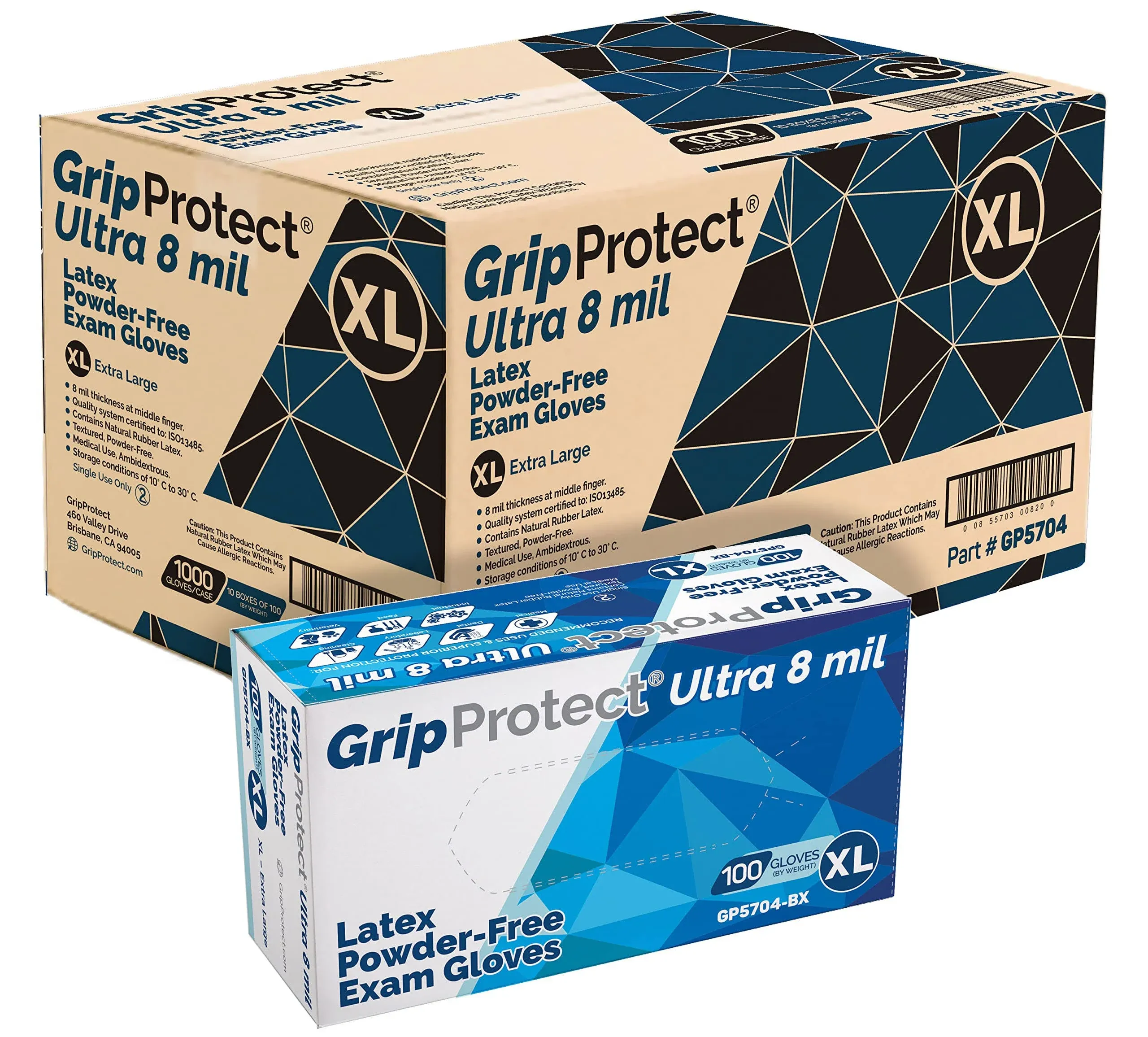 GripProtect Ultra 8 mil Latex Powder-Free Exam Gloves, Medium 