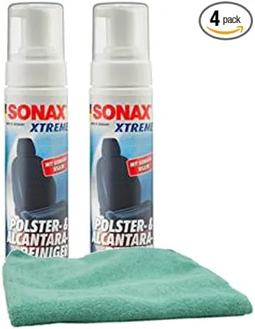 Sonax Upholstery & Alcantara Cleaner (250 ml) Bundle with Microfiber Cloth (3 Items)