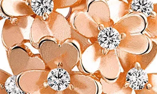 CZ Accent Bouquet Flower Clip On Earrings Silver Rose Gold Silver Plated Set