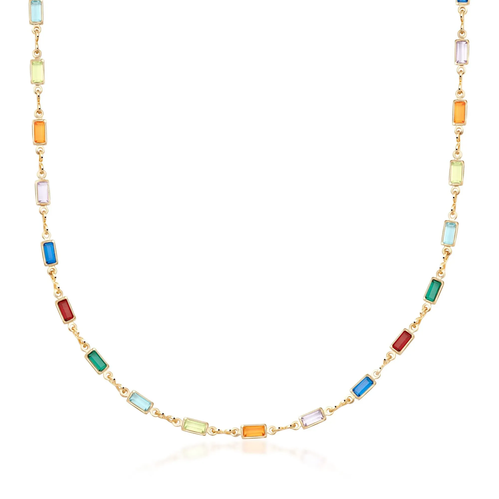 Barzel\xa018K Gold Plated Multi Stone Crystal Baguette Necklace for Women