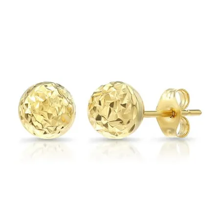 Tilo Jewelry 14k Yellow Gold Ball Stud Earrings with Engraved Design |Push-Back (7MM) Women Girls Men Unisex