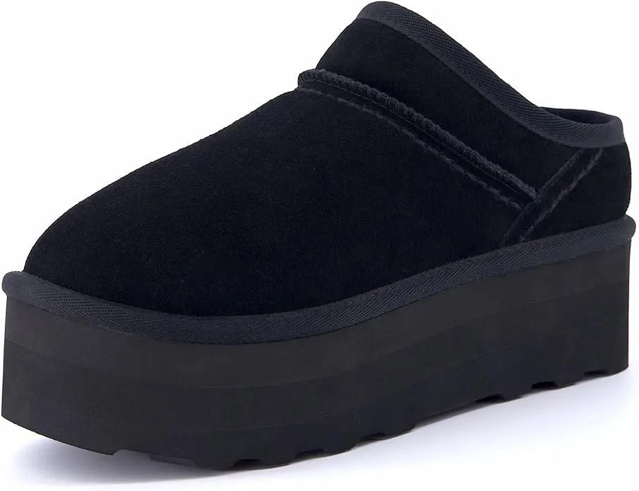 CUSHIONAIRE Women's Huggy Genuine Suede Cozy Mule Platform +Memory Foam, Wide Widths Available