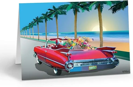 Cadillac Sunset Cruise Christmas Card - 5&#034; x 7&#034; - 18 Cards &amp; Envelopes - 30078