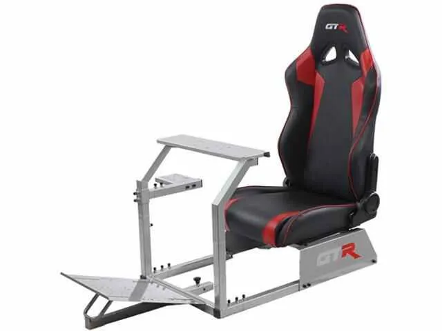 GTR Simulator GTA Model Silver Frame with Black/Red Real Racing Seat, Driving Simulator Cockpit Gaming Chair with Gear Mount