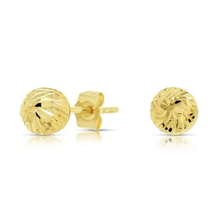 Tilo Jewelry 14k Yellow Gold Ball Stud Earrings with Spiral Design Engraving and Secure Push-backs | 6mm | Classic Everyday Earrings | Women Girls Men Unisex