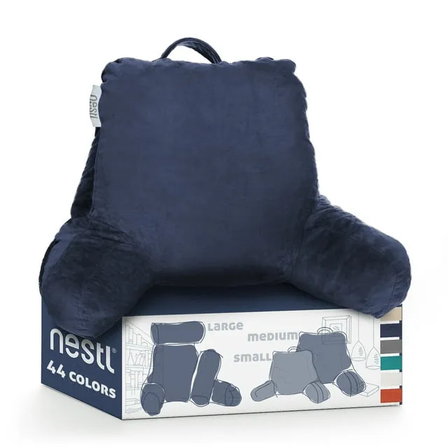 Nestl Backrest Reading Pillow, Bed Rest Pillow with Arms for Sitting In Bed, Shredded Memory Foam Back Support Pillow, Navy Blue