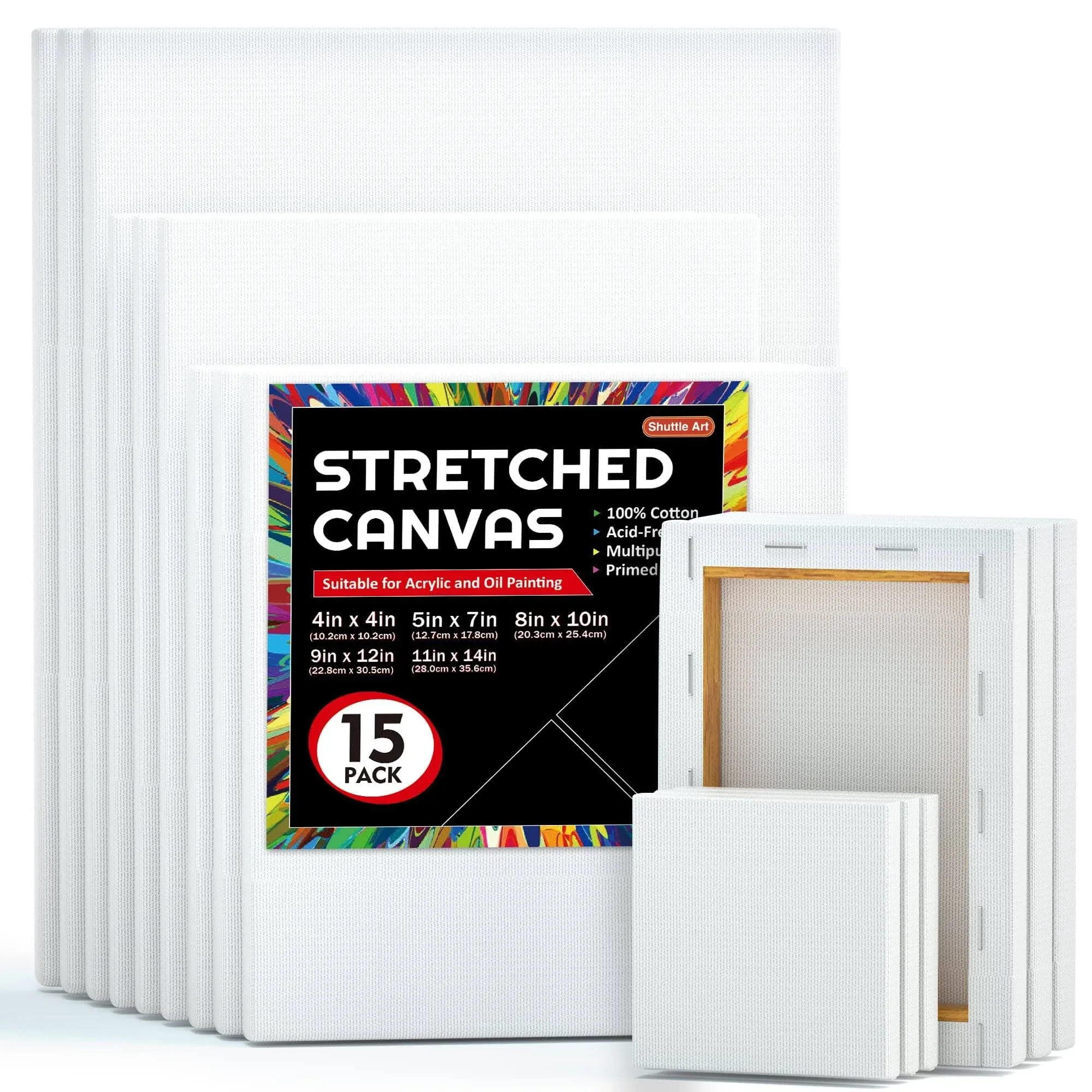 Shuttle Art Stretched Canvas, 15 Multi Pack, 4x4, 5 x 7, 8 x 10, 9x12, 11 x 14 ...