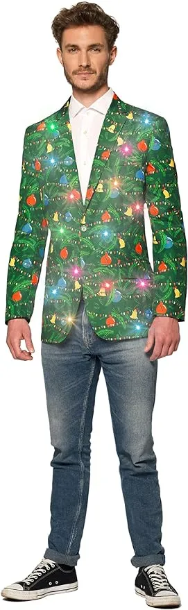 Suitmeister Men's Christmas Green Tree Light Up Blazer