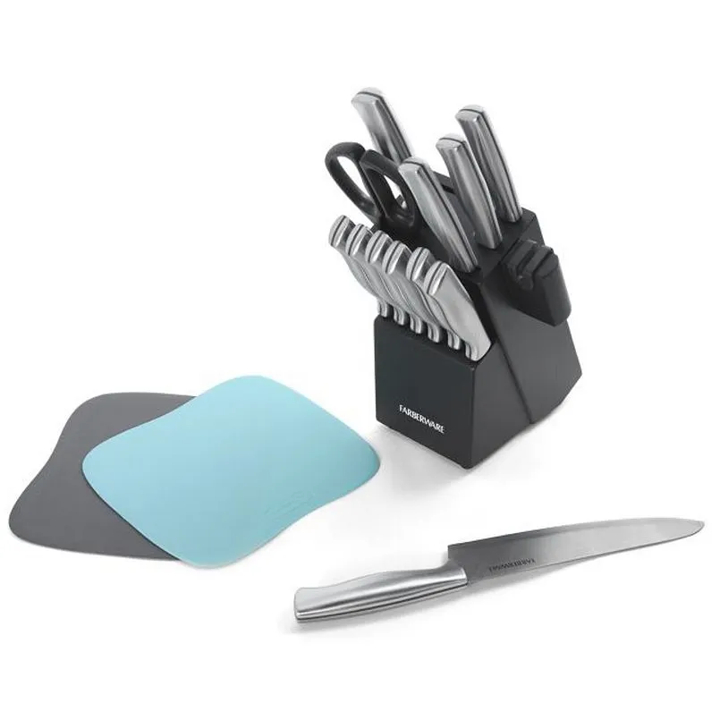 Farberware Edgekeeper 15-Piece Stainless Steel Cutlery Block Set with Built-In Sharpener