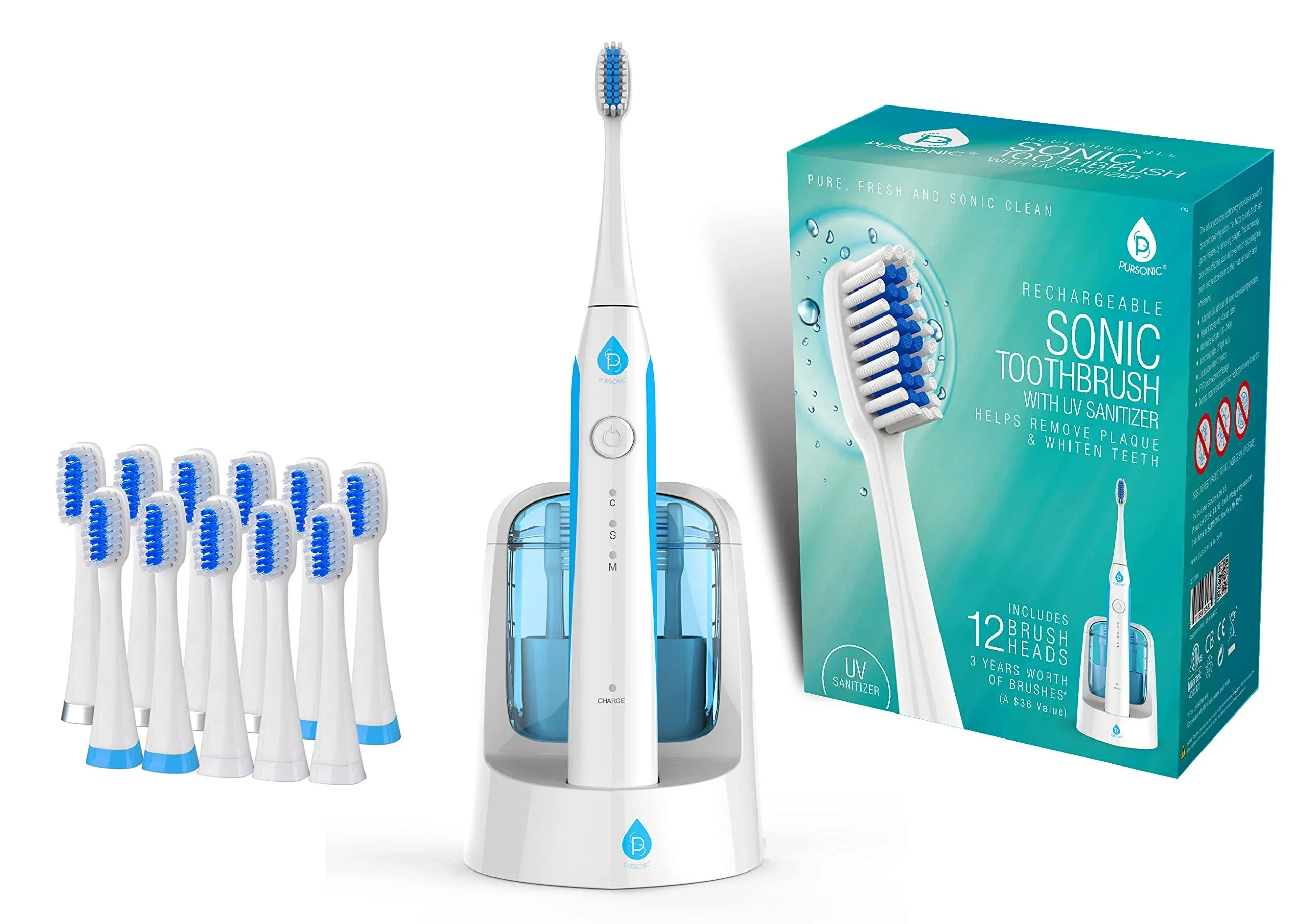 Pursonic sonic toothbrush with uv sanitizing function.sonic movement rechargeable electric toothbrus