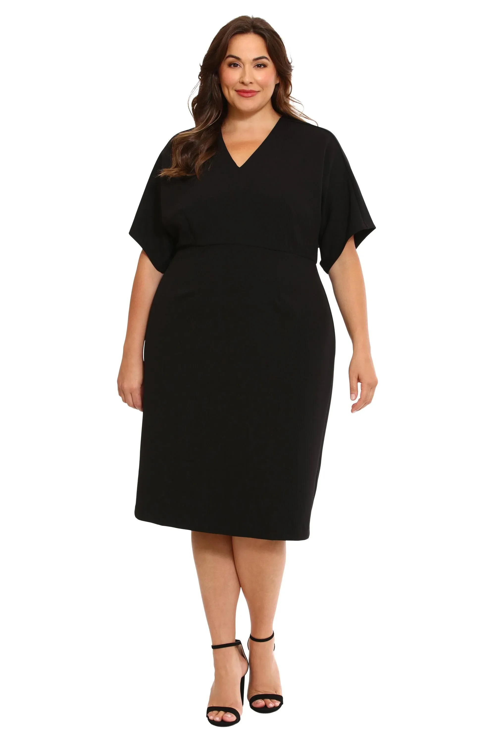 London Times V-Neck Dolman Sleeve Sheath Dress Black / 20W