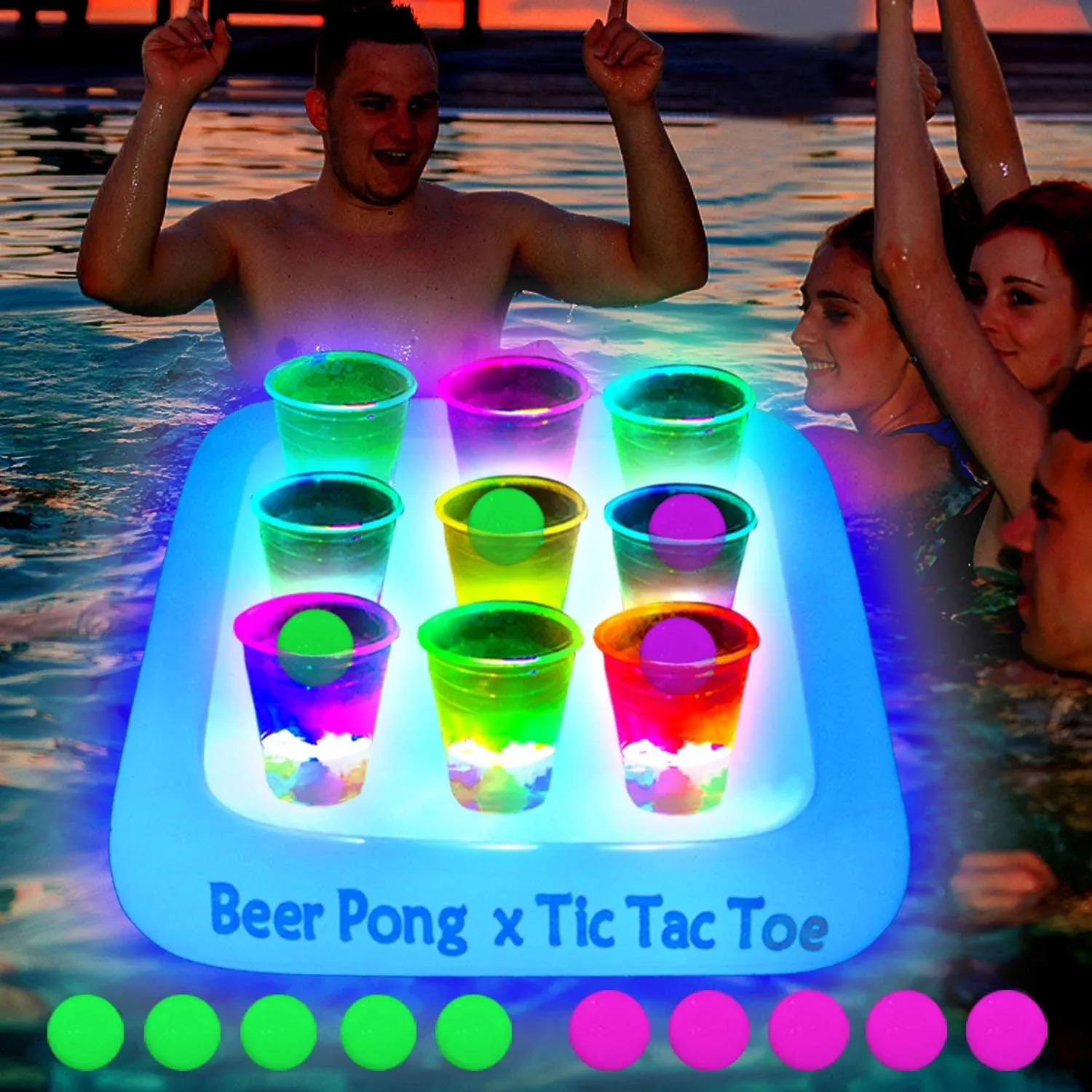 Six Senses Media 23x23 Inch Glowing Tic Tac Toe Pool Party Rack