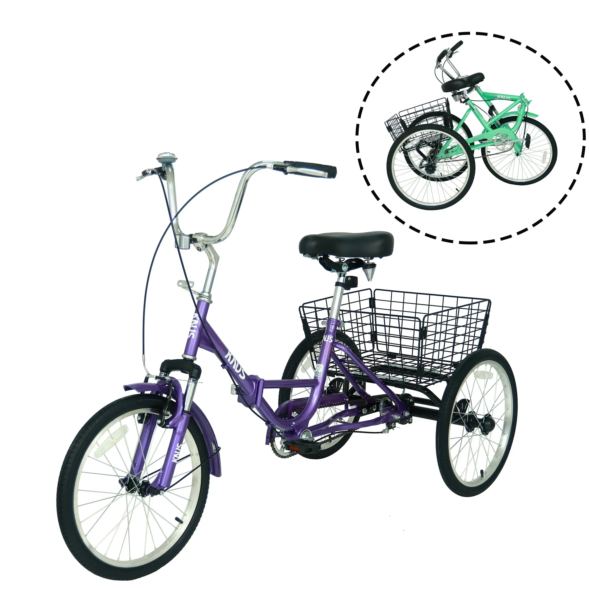 Adult Folding Tricycle Single Speed, 20 inch 3 Wheel Cruisers Bikes Adult Trike with Shopping Basket for Women/Men/Seniors