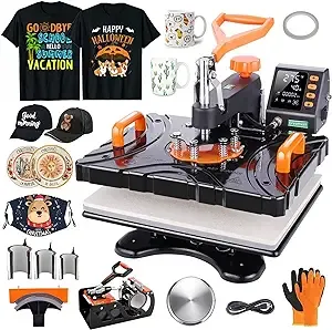 DREAMVAN Heat Press Machine, Upgraded 8 in 1 Heat Transfer Machine, 12" X 15" Digital Industrial Sublimation Heat Printing Combo with 360 Degree Rotation Swing Away for T-Shirt Hat Cap Mug Plate