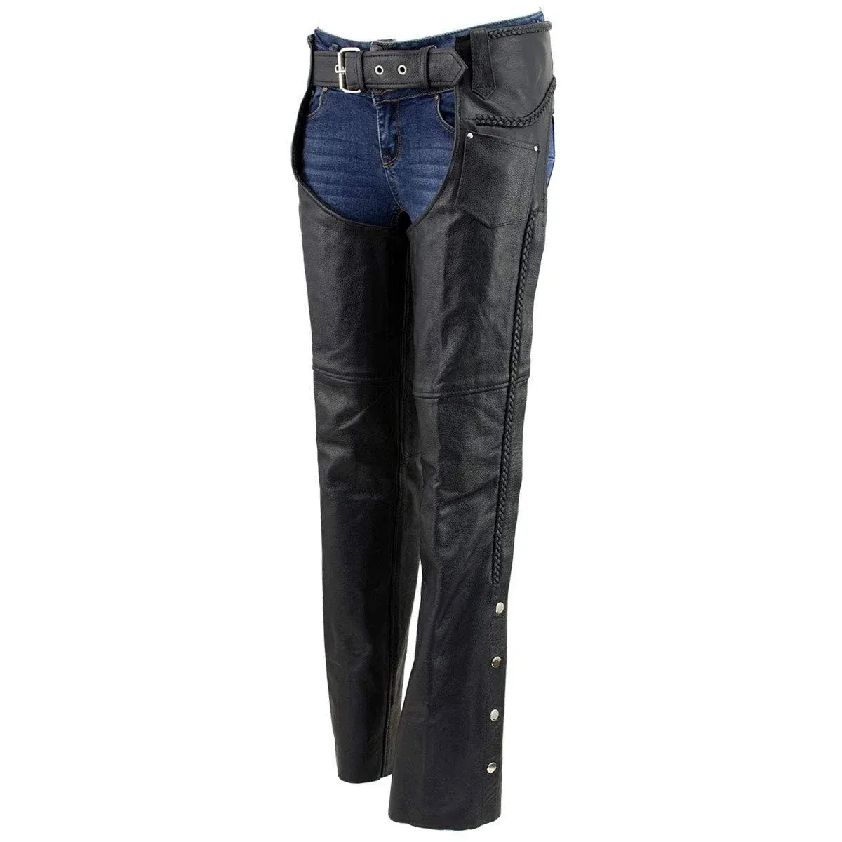 Hot Leathers WOMEN&#039;S BLACK &#039;BRAIDED&#039; LEATHER CHAPS