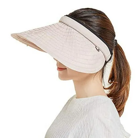 Women’s Summer Foldable Straw Sun Visor w/Cute Bowtie UPF 50+ Packable Wide Brim Roll-Up Visor Beach Hat (E218-7pink)