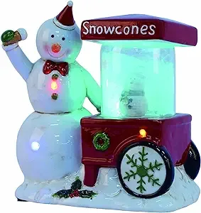 Snowman  Cone Machine Motion Globe Musical LED Light Up 9&quot; Christmas Decor Glass