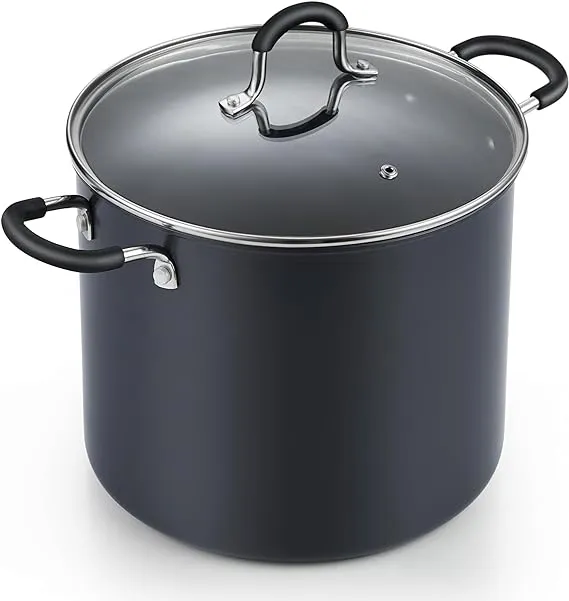 Professional Hard Anodized Nonstick Stockpot With Lid 10-qt In Black