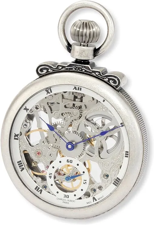 Charles-Hubert, Paris 3869-S Classic Collection Antiqued Finish Open Face Mechanical Pocket Watch