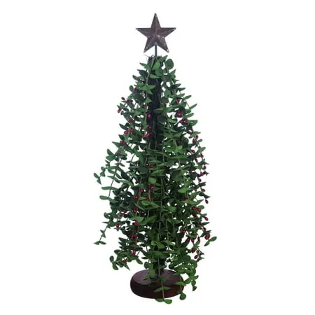 Contemporary Home Living 23 Christmas Tree with Rustic Star Topper and Berries Tabletop Decor