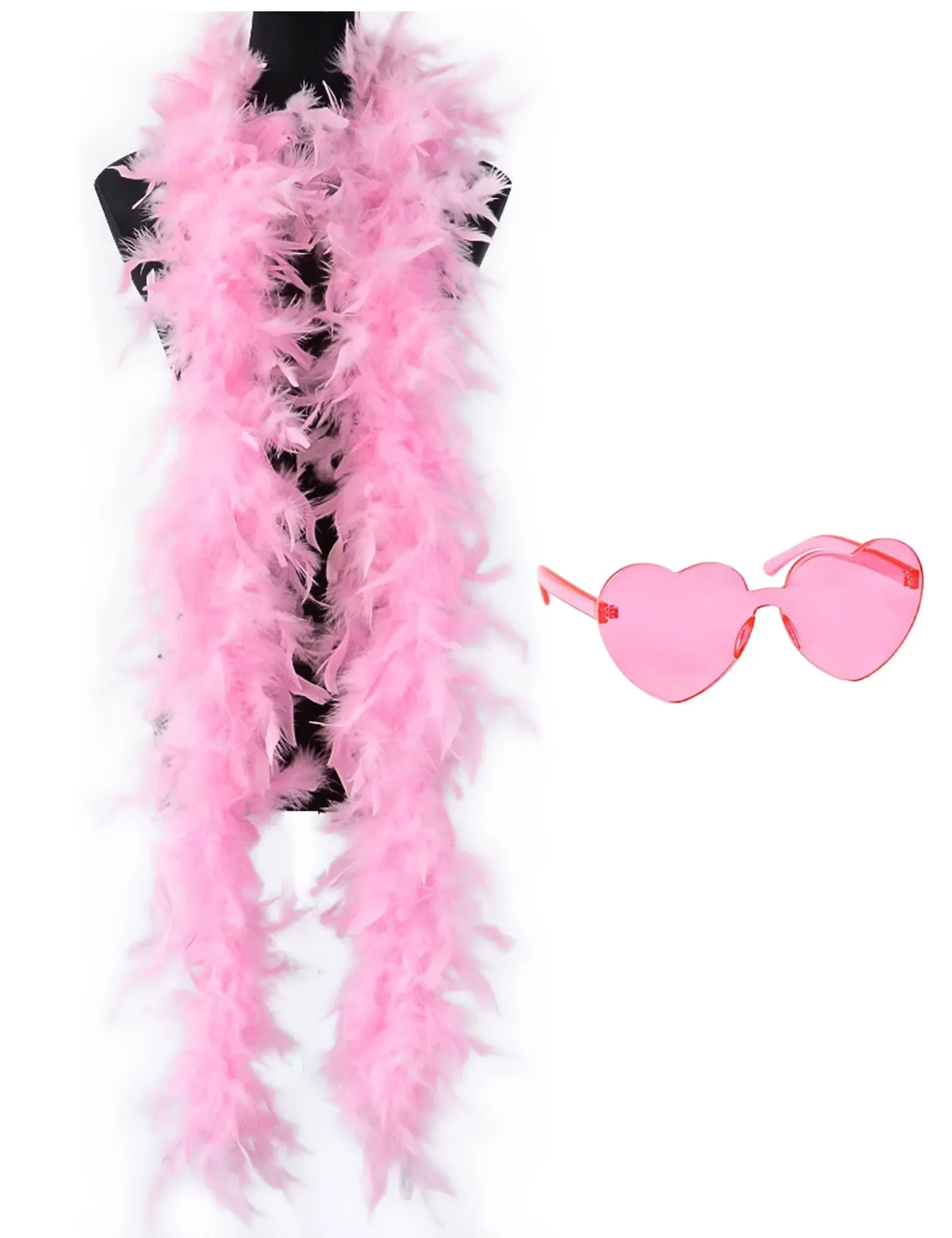 Colorful Feather Boas 45g, 6.6ft Feather Boa for Women for Dancing Wedding Party Halloween,with Heart Sunglasses