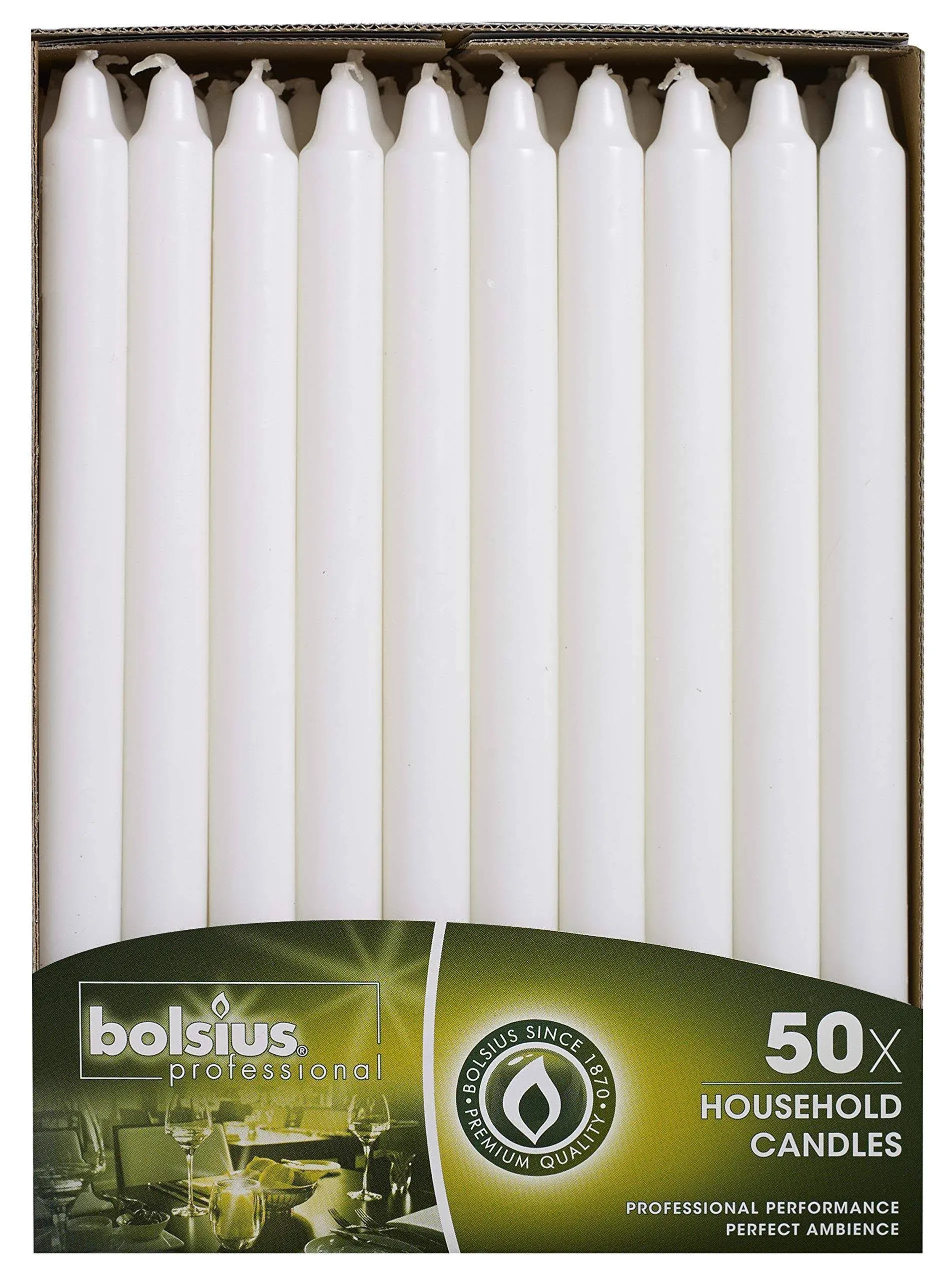 Bolsius Straight Unscented White Candles Pack of 50-11-inch Long