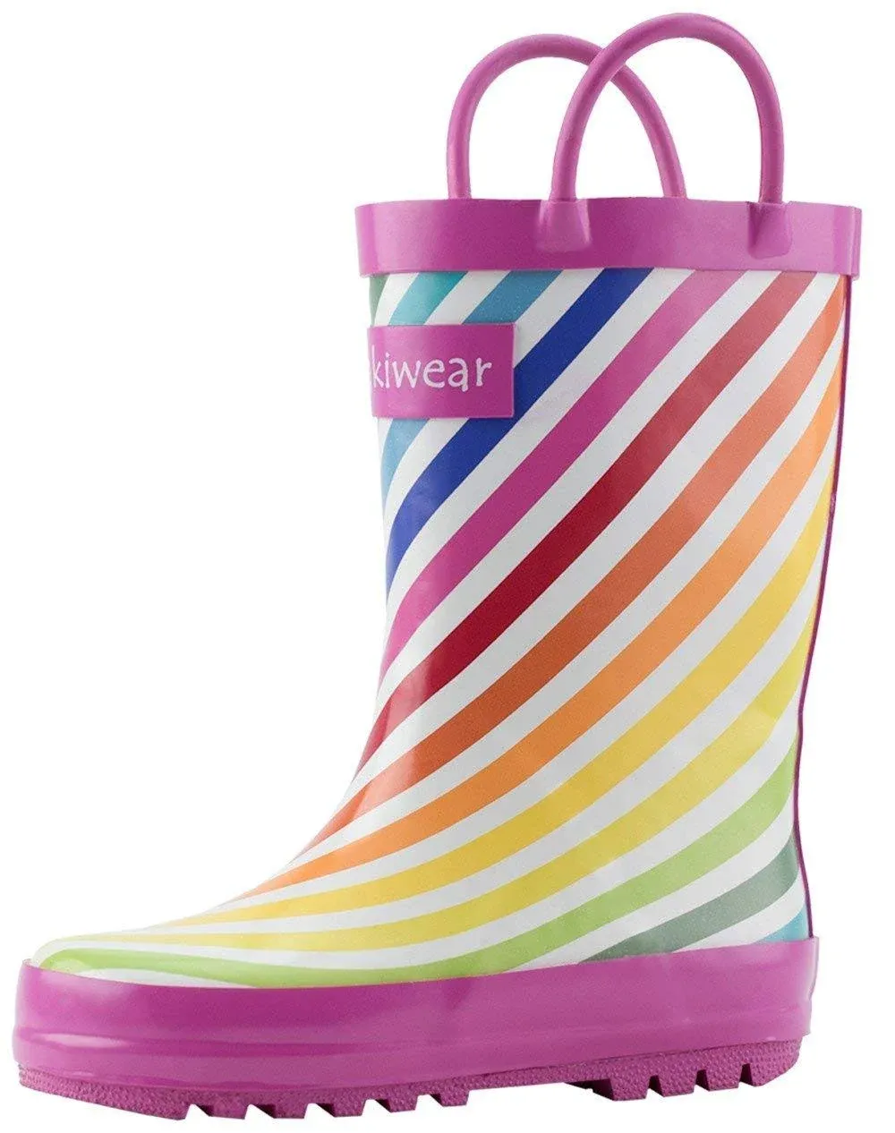 Children's Rubber Rain Boots Rainbow Stripes, 3Y