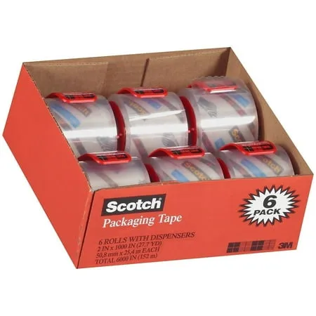 Scotch Heavy Duty Shipping Packaging Tape, 6 Rolls With Dispenser, 1.88" X 22.2 Yd, 1.5" Core, Great For Packing, Shipping & Moving, Clear (142-6)