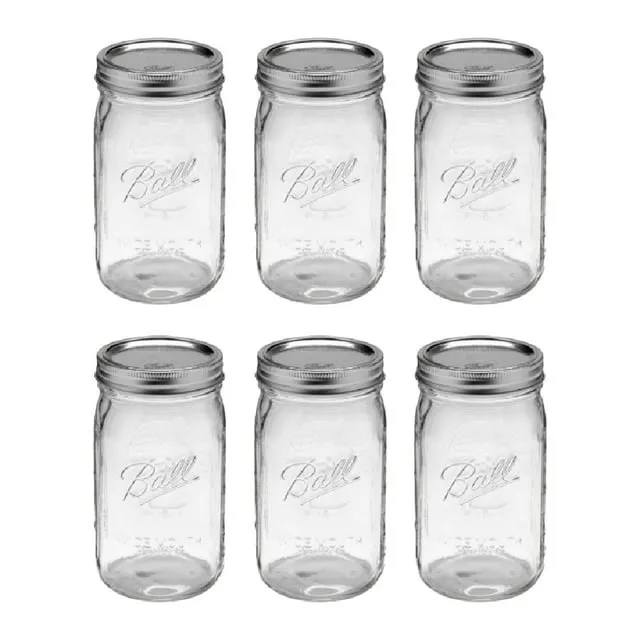 Ball 6-Piece Glass Mason Jars, Clear | 32 Ounce | Wide Mouth | Canning, Pickling, Juice, Jam, Jelly