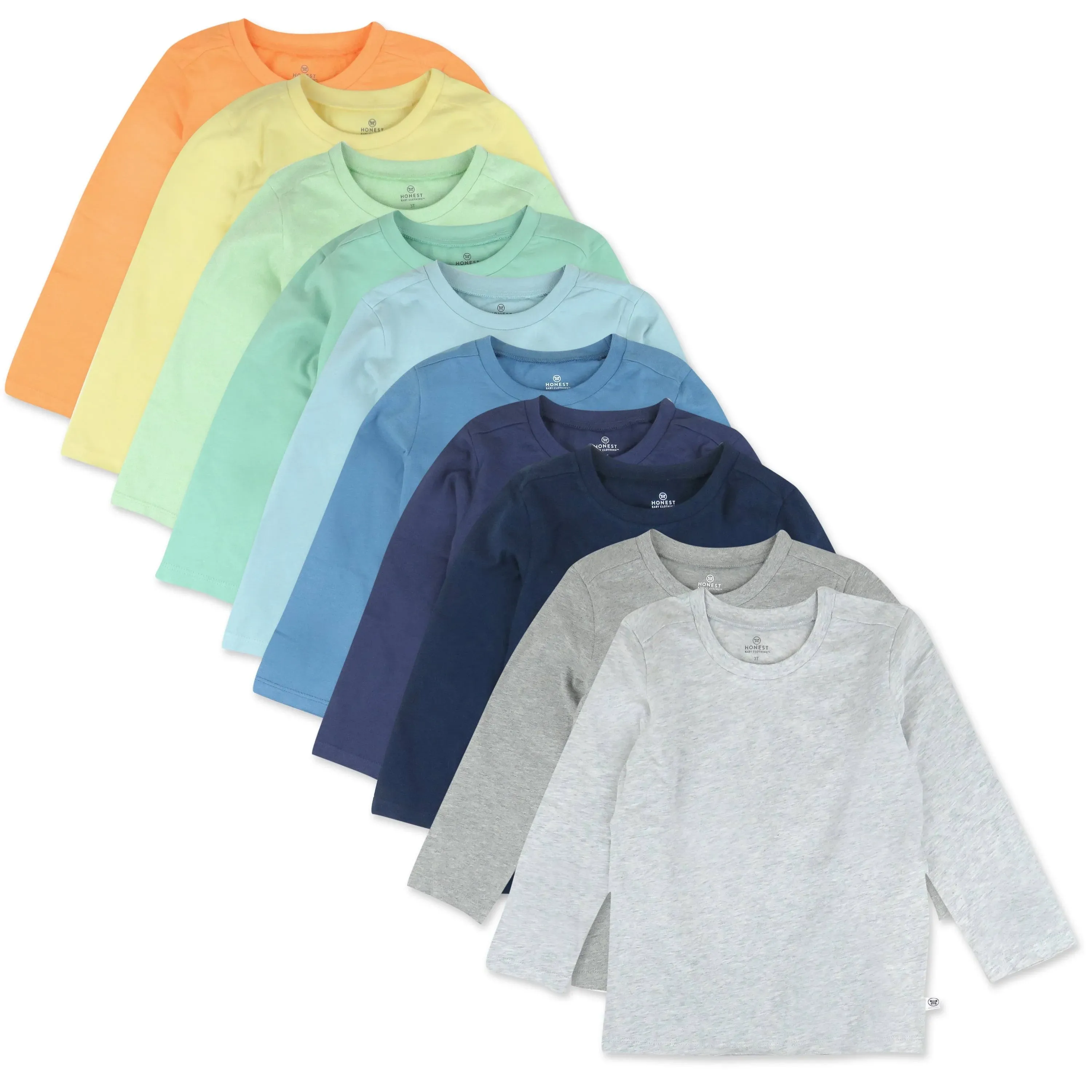 10-Pack Organic Cotton Long Sleeve T-shirts Rainbow Blues / 12M