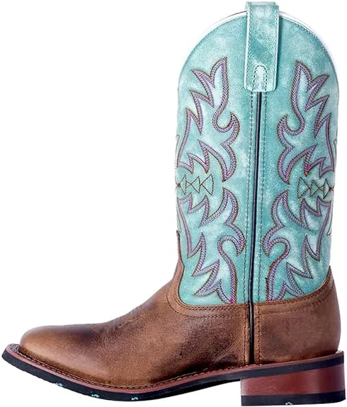 Laredo Womens Anita Embroidered Square Toe Casual Boots Mid Calf Low Heel 1-2" - Blue, Brown