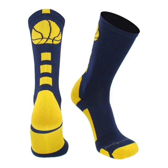 Basketball Socks with Basketball Logo Athletic Crew Socks - made in the USA