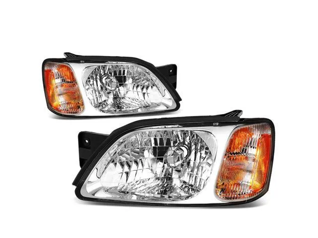 DNA Motoring HL-OH-085-CH-AM For 2000 to 2004 Subaru Legacy GT Headlight Chrome Housing Amber Corner Headlamp 01 02 03 Left + Right