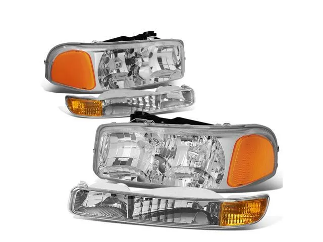 DNA MOTORING Pair Headlight Assembly Compatible With 99-00 Honda Civic, Chrome/Amber, HL-OH-HC99-CH-AM