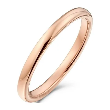 Thin Stackable Minimalist Simple Dome Couples Rose Gold Silver Black Plated Titanium 2MM Wedding Band Ring for Men Women