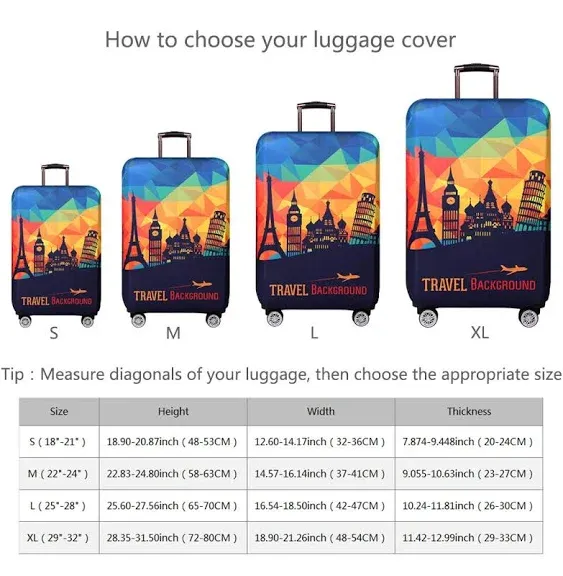 TRAVEL KIN Thickened Luggage Cover ，Washable Travel Gear Cover，18/24/28/32 Inch Suitcase Spandex Protective Cover (L(25"-28" luggage), European Attractions)