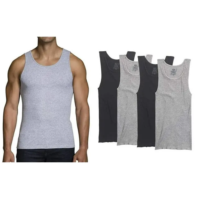 Fruit of The Loom Men's 100% Cotton A-Shirts Tank Tops Undershirts Black & Grey, XXX-Large