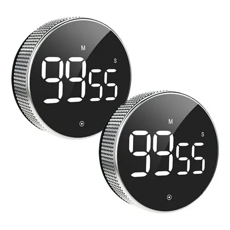 2PACK Digital Kitchen Timer Rotation Countdown Timer Magnetic Countup Timer Large Led Display for Study/Exercise/Cook/Baking/Office/Classroom (Black)